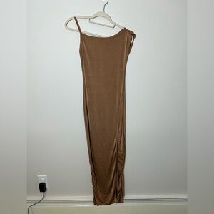 Prettylittlething mocha slinky maxi dress